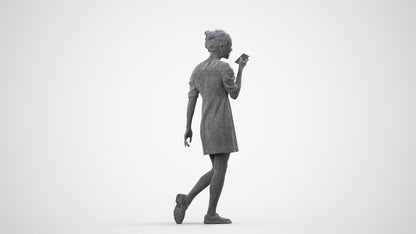 3D scanned woman walking business, photorealistic archviz people for Enscape and SketchUp, wireframe three-quarter view