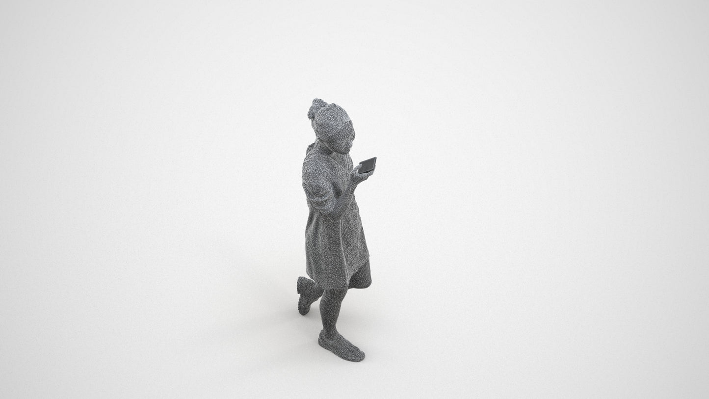 3D scanned woman walking business, photorealistic archviz people for Enscape and SketchUp, wireframe back view