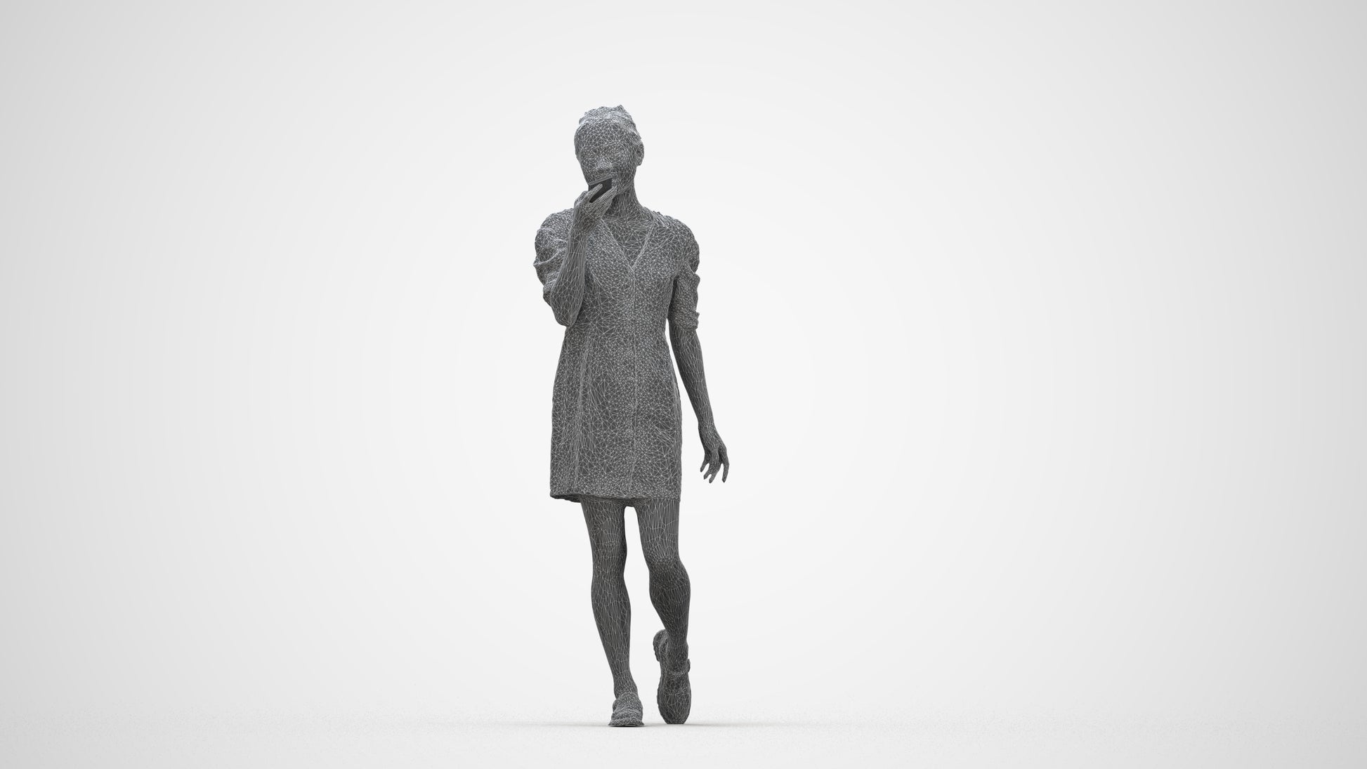 3D scanned woman walking business, photorealistic archviz people for Enscape and SketchUp, wireframe top-down view