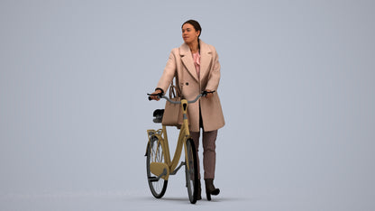realistic 3D people woman business cycling, render-ready for V-Ray and Corona, FBX OBJ, standing pose render