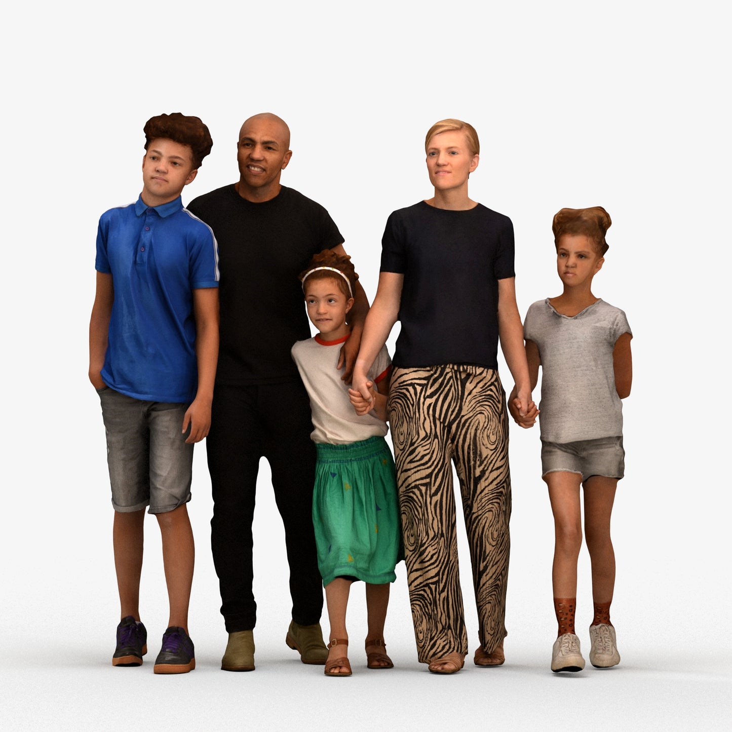 realistic 3D girl casual kids, scanned archviz people for Blender and 3ds Max, three-quarter view render