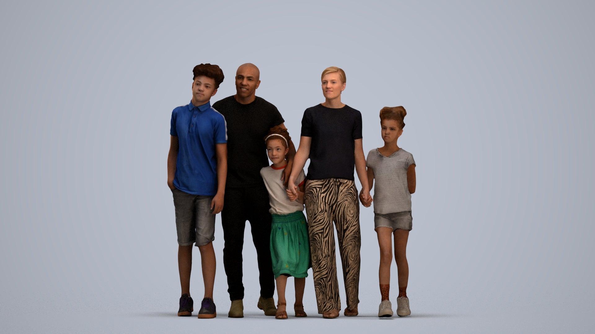 realistic 3D girl casual kids, scanned archviz people for Blender and 3ds Max, front view render
