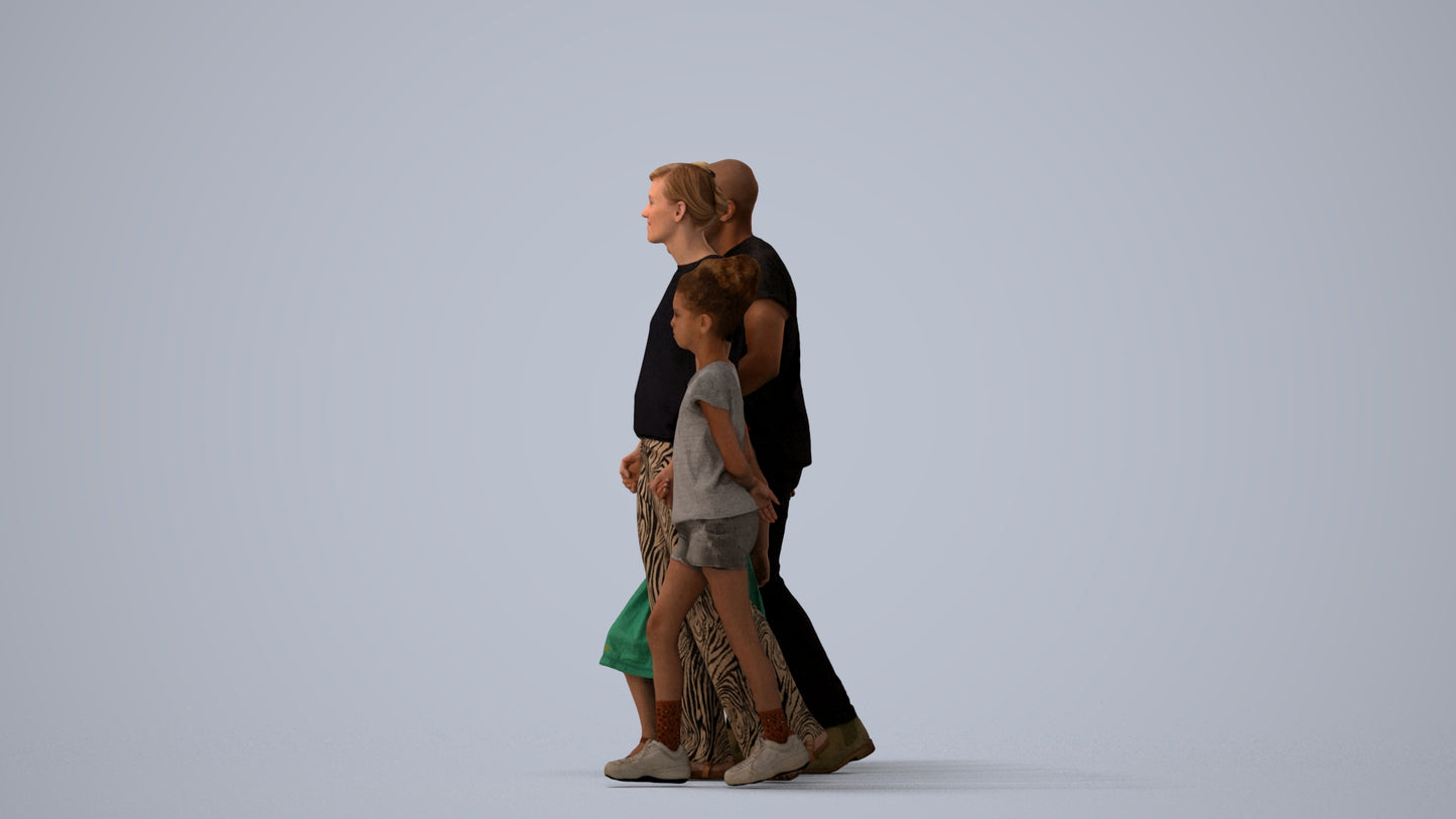 realistic 3D girl casual kids, scanned archviz people for Blender and 3ds Max, side view render