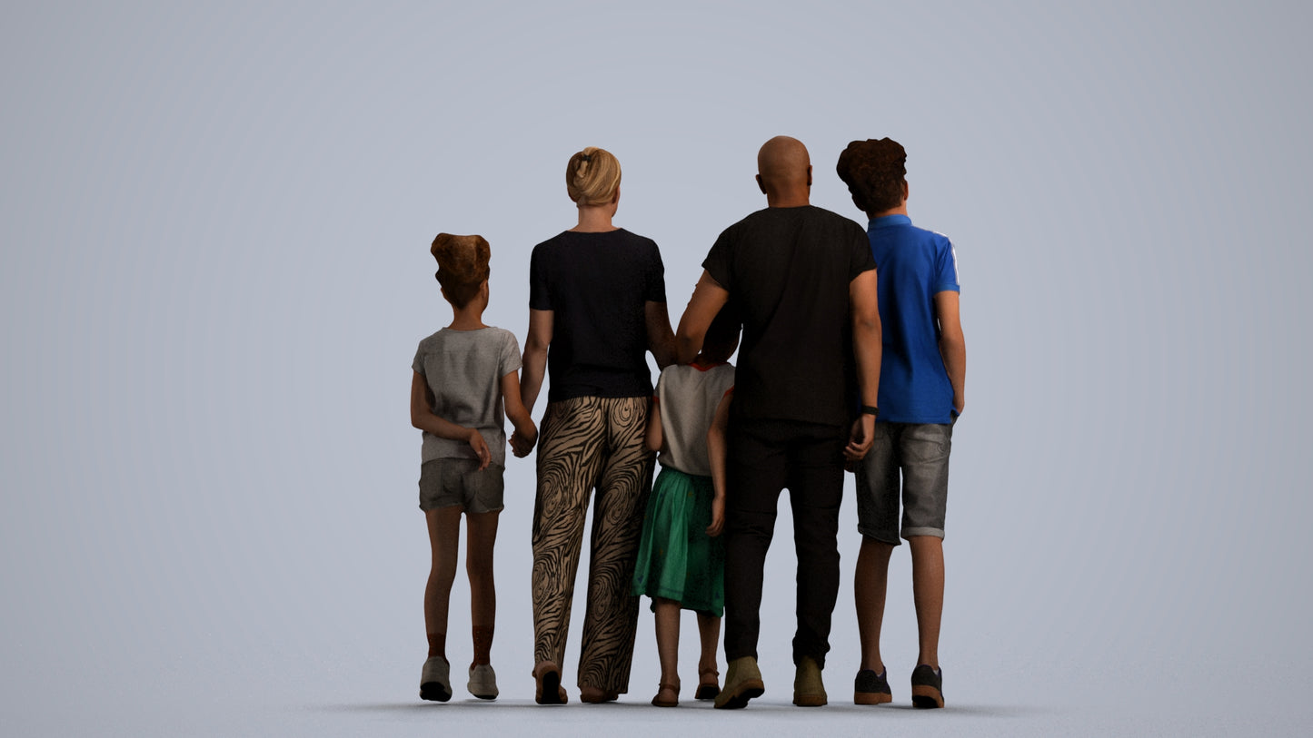 realistic 3D girl casual kids, scanned archviz people for Blender and 3ds Max, back view render