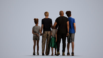 realistic 3D girl casual kids, scanned archviz people for Blender and 3ds Max, back view render