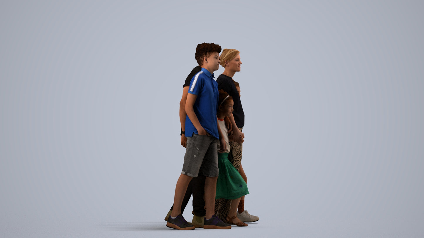 realistic 3D girl casual kids, scanned archviz people for Blender and 3ds Max, top-down view render