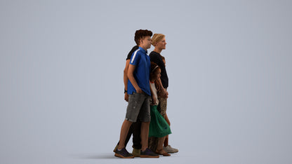 realistic 3D girl casual kids, scanned archviz people for Blender and 3ds Max, top-down view render