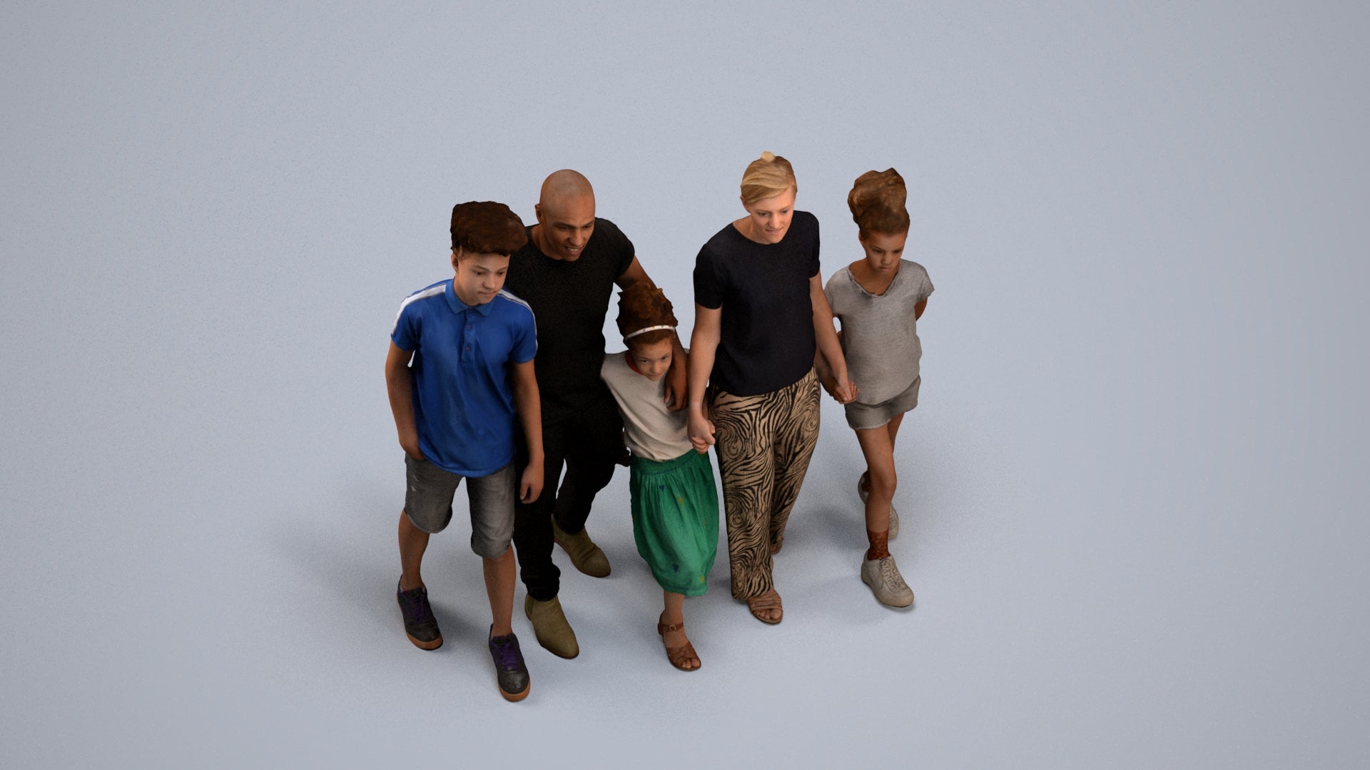 realistic 3D girl casual kids, scanned archviz people for Blender and 3ds Max, three-quarter front view render