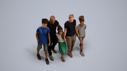 realistic 3D girl casual kids, scanned archviz people for Blender and 3ds Max, three-quarter front view render