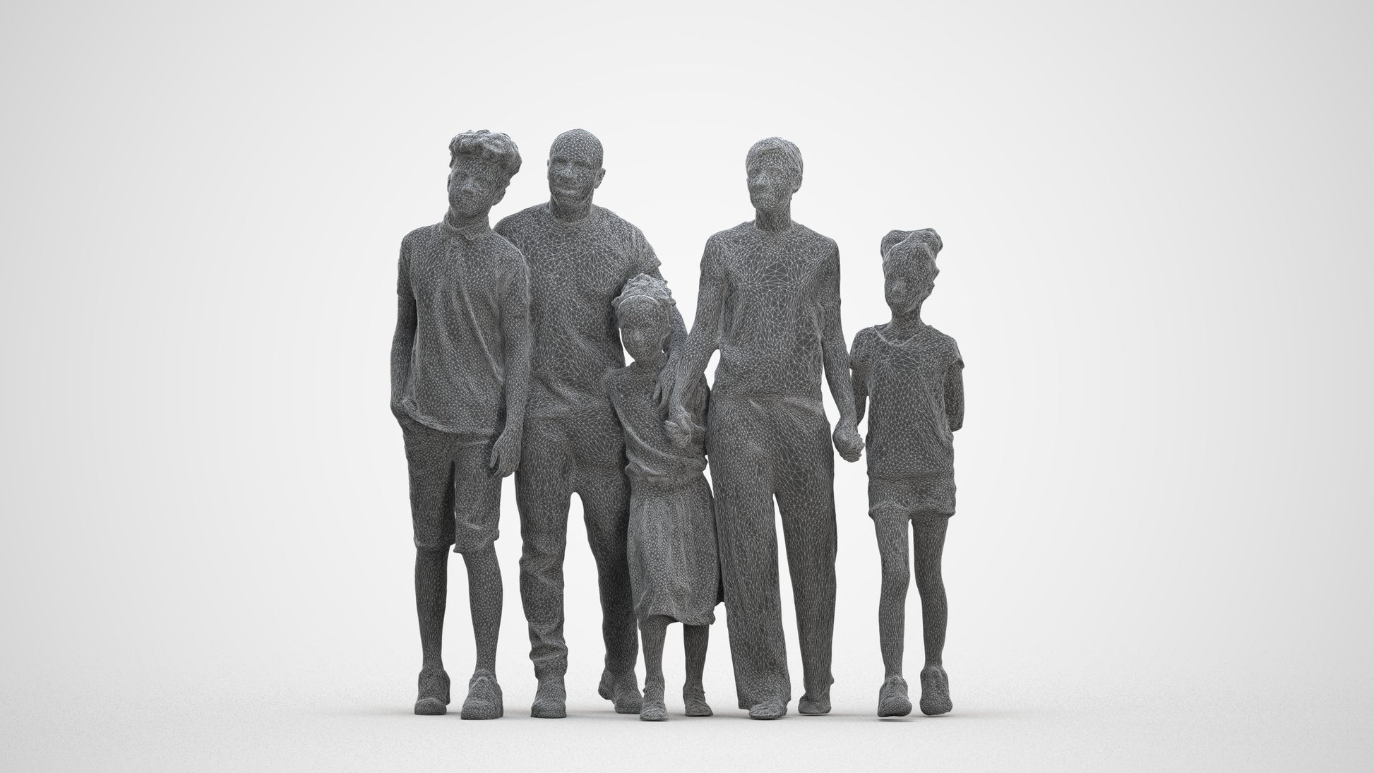 realistic 3D girl casual kids, scanned archviz people for Blender and 3ds Max, wireframe three-quarter view