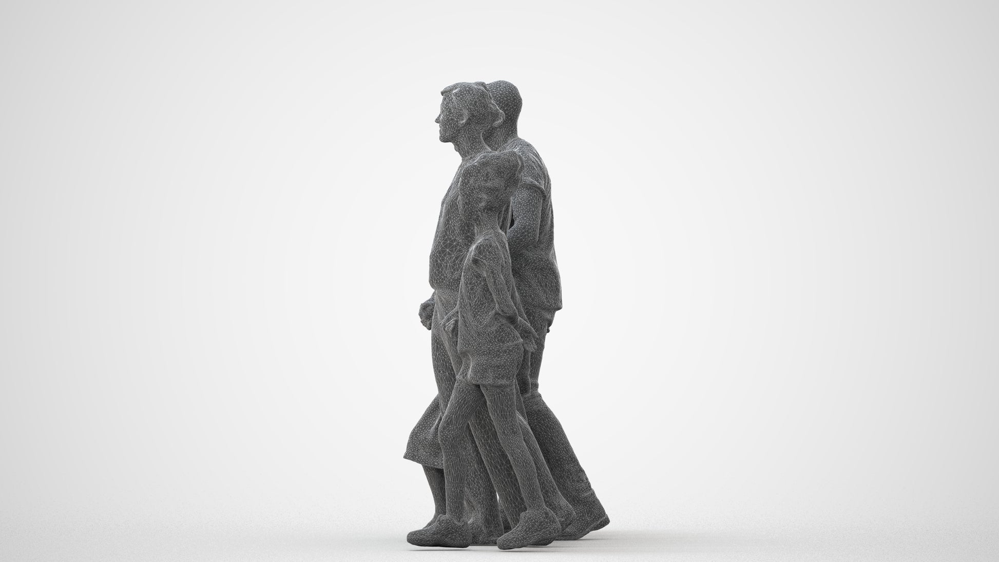 realistic 3D girl casual kids, scanned archviz people for Blender and 3ds Max, wireframe back view