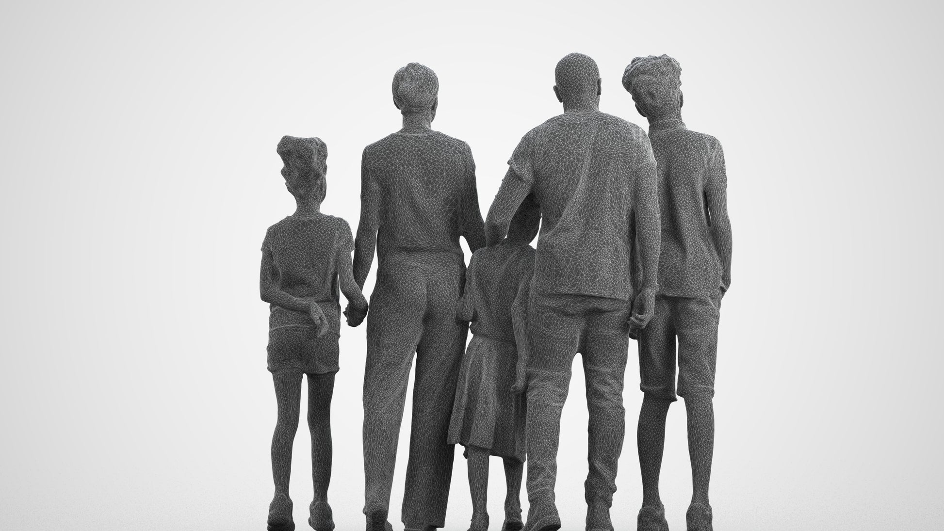 realistic 3D girl casual kids, scanned archviz people for Blender and 3ds Max, wireframe top-down view