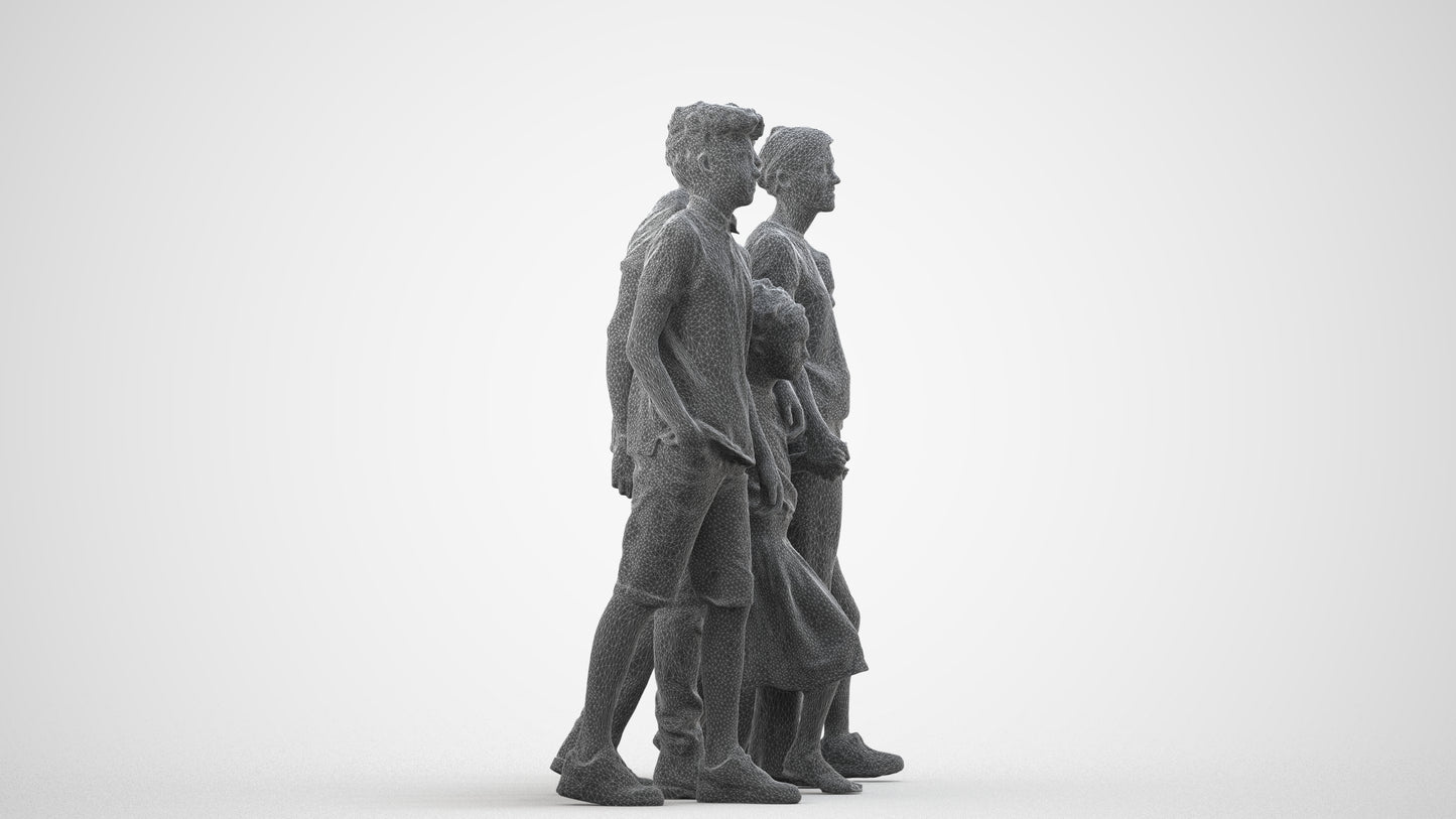 realistic 3D girl casual kids, scanned archviz people for Blender and 3ds Max, wireframe three-quarter back view