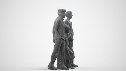 realistic 3D girl casual kids, scanned archviz people for Blender and 3ds Max, wireframe three-quarter back view