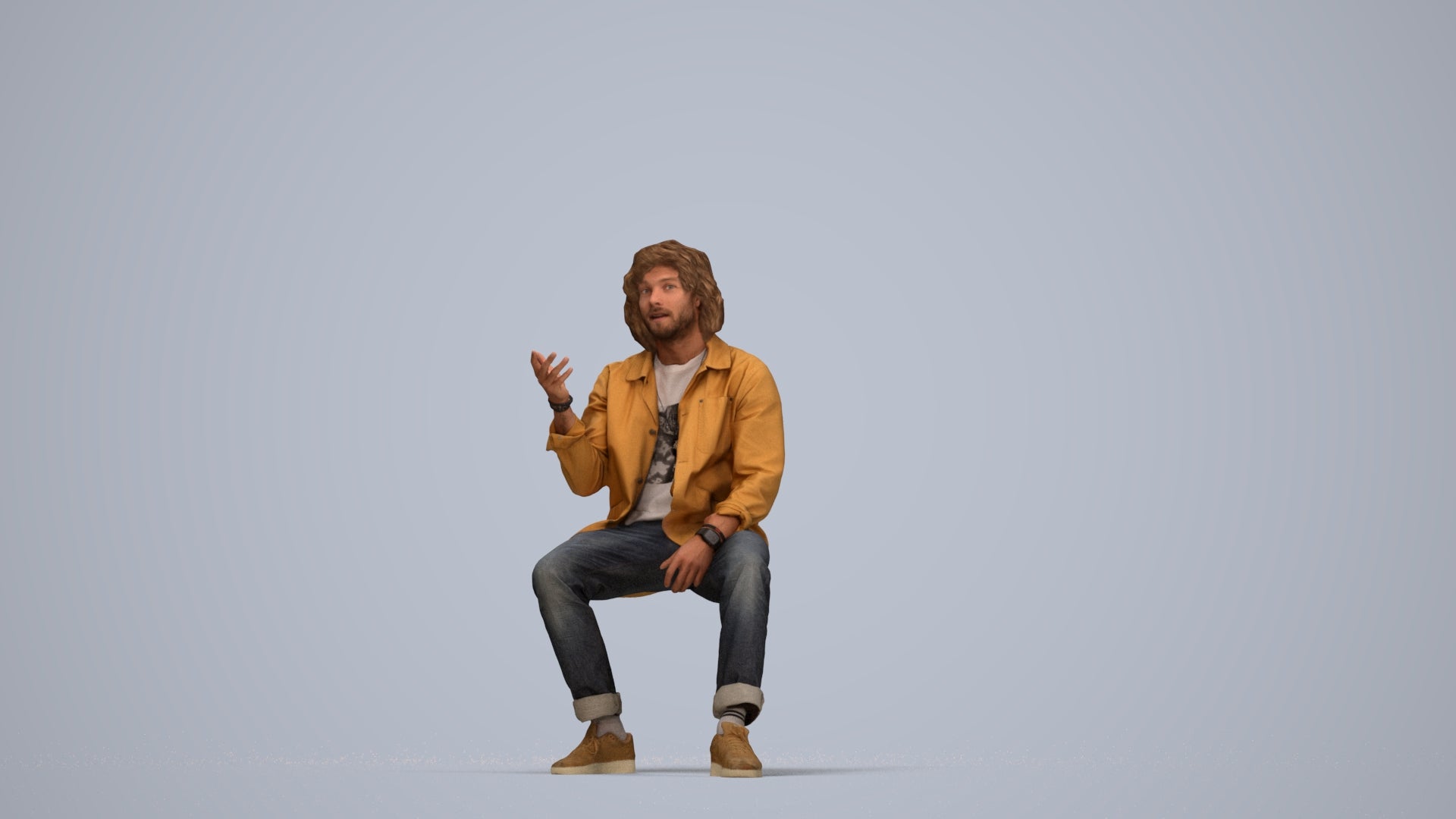 realistic 3D man casual sitting, scanned archviz people for Blender and 3ds Max, top-down view render