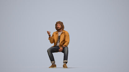 realistic 3D man casual sitting, scanned archviz people for Blender and 3ds Max, top-down view render