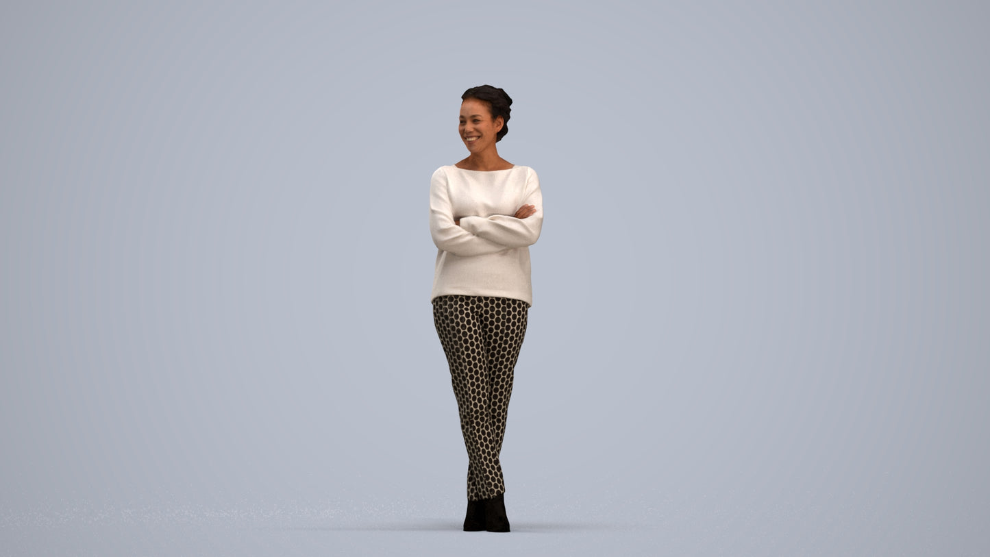 3D people model woman casual standing, scanned human for 3ds Max rendering, standing pose render