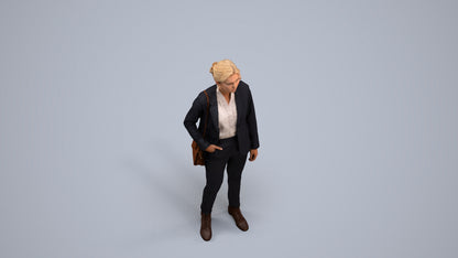 realistic 3D human woman business, archviz people FBX OBJ for Blender, back view render