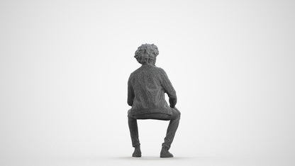 scanned 3D man casual sitting, photogrammetry people for Enscape and V-Ray, wireframe front view