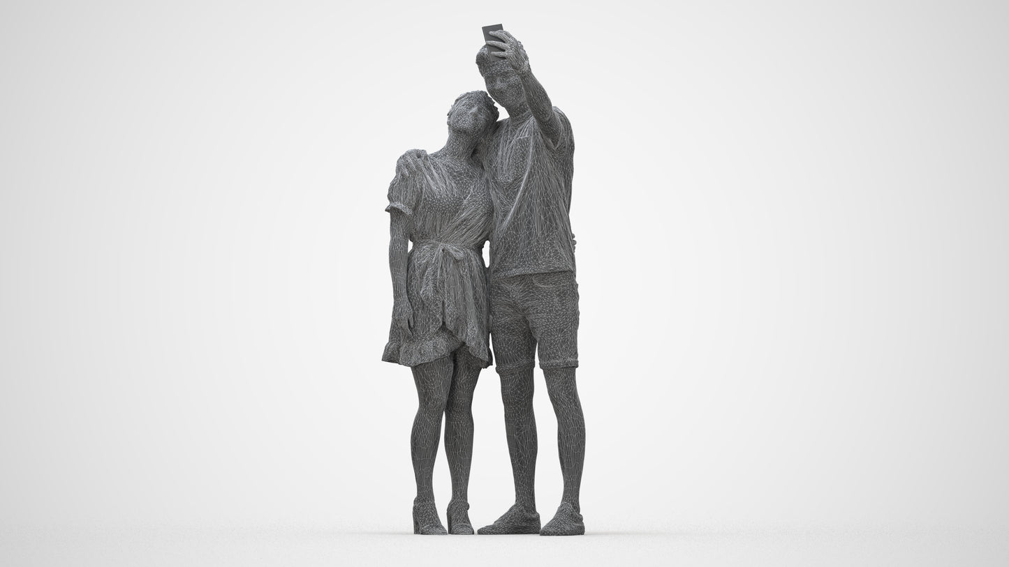 3D scanned woman couple casual, photorealistic archviz people for Enscape and SketchUp, wireframe back view