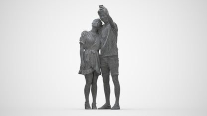 3D scanned woman couple casual, photorealistic archviz people for Enscape and SketchUp, wireframe back view
