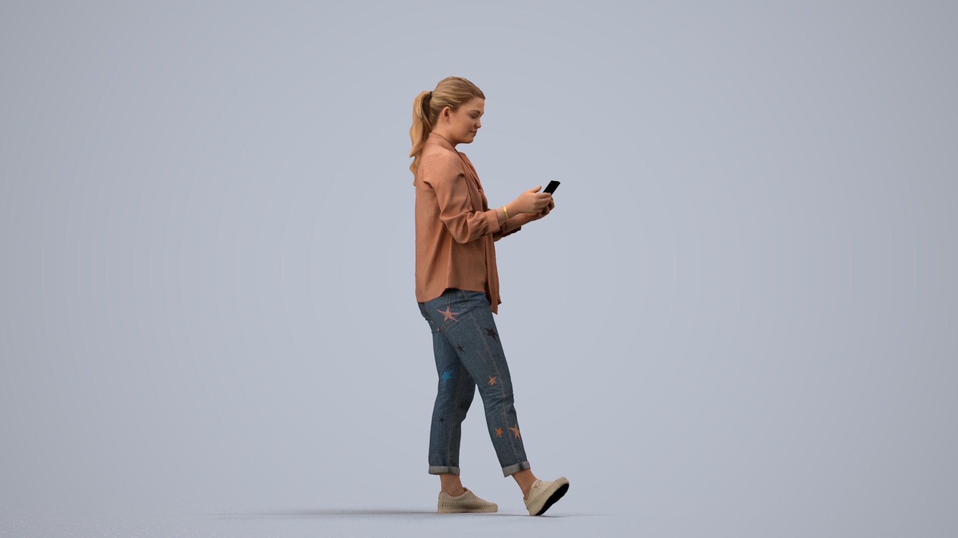 3D people model woman casual standing, scanned human for 3ds Max rendering, side view render