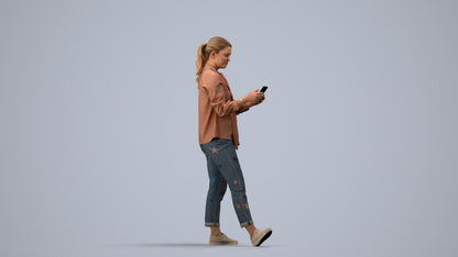 3D people model woman casual standing, scanned human for 3ds Max rendering, side view render