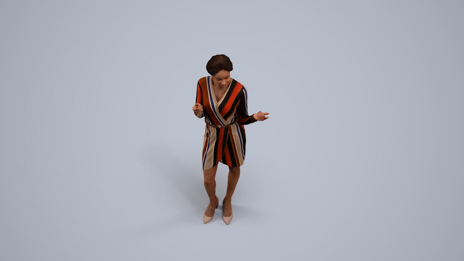 3D human model woman casual standing, photogrammetry scanned person for archviz, back view render