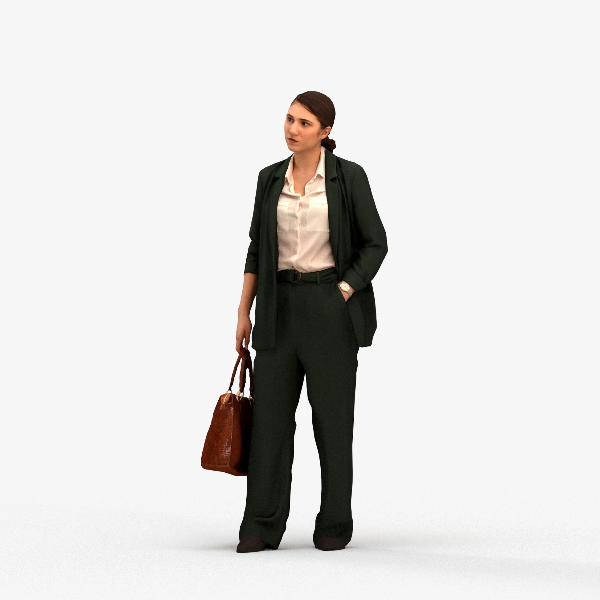 3D scanned woman business, photorealistic archviz people for Enscape and SketchUp, standing pose render