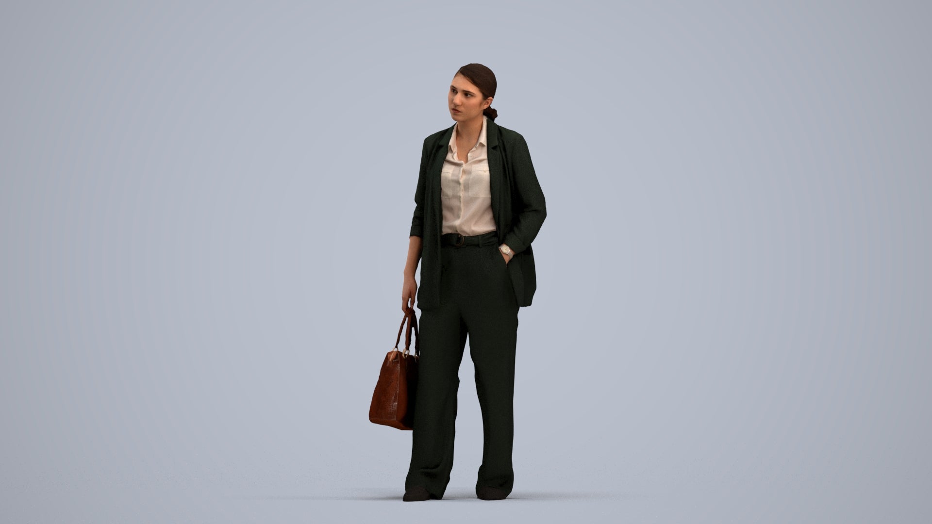 3D scanned woman business, photorealistic archviz people for Enscape and SketchUp, three-quarter view render