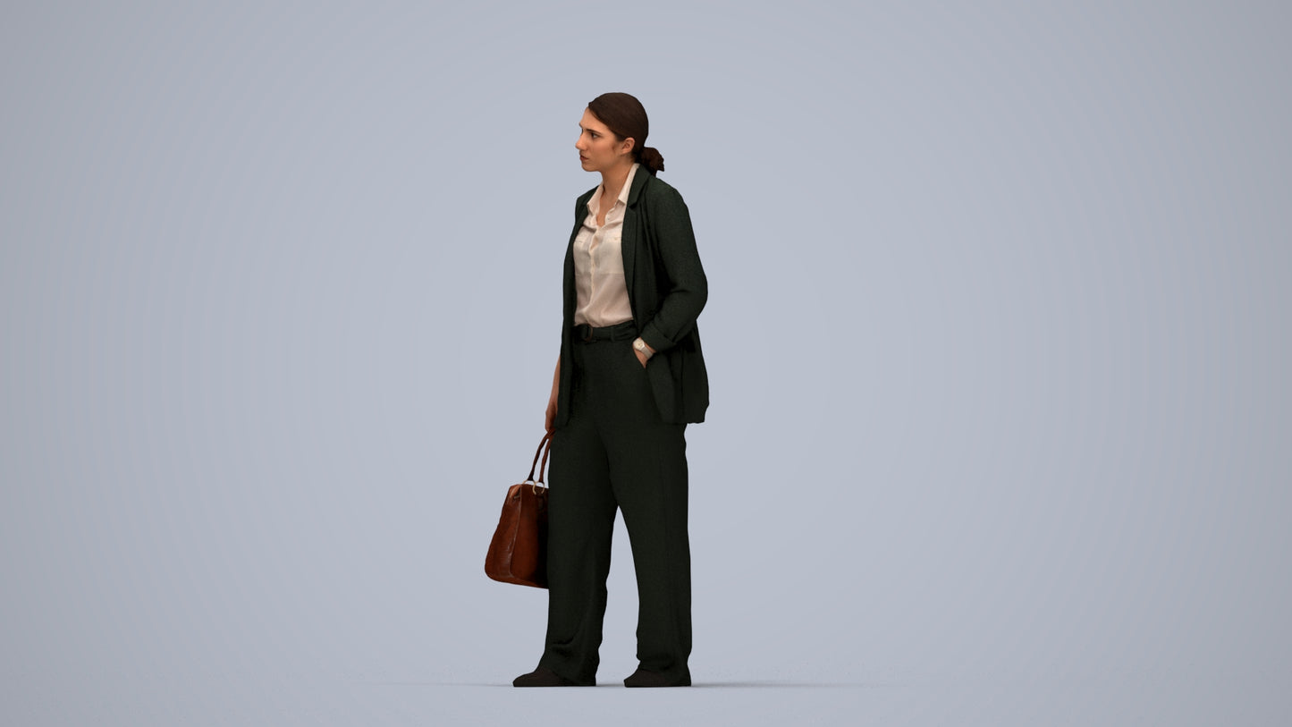 3D scanned woman business, photorealistic archviz people for Enscape and SketchUp, three-quarter front view render