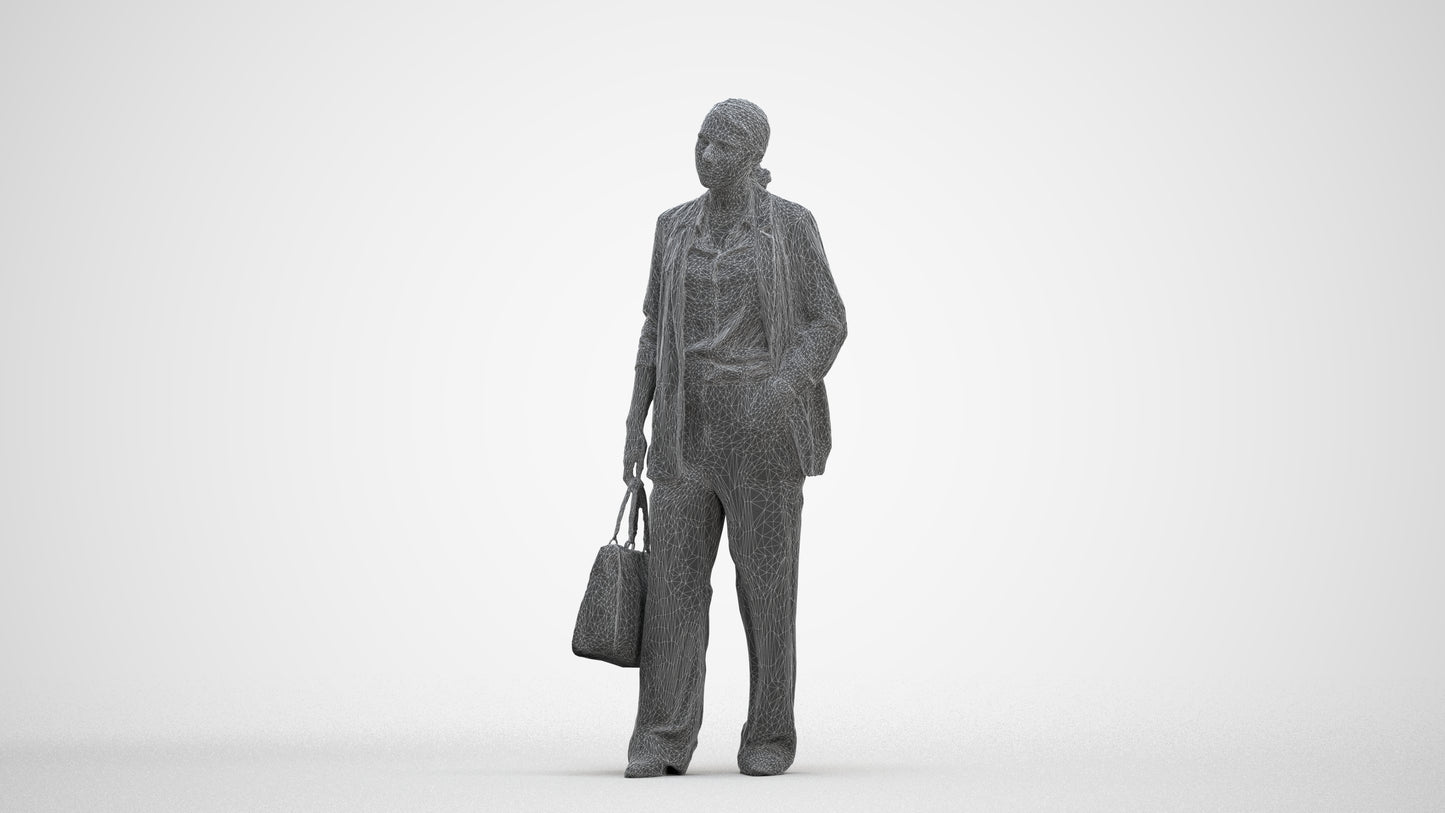3D scanned woman business, photorealistic archviz people for Enscape and SketchUp, wireframe front view