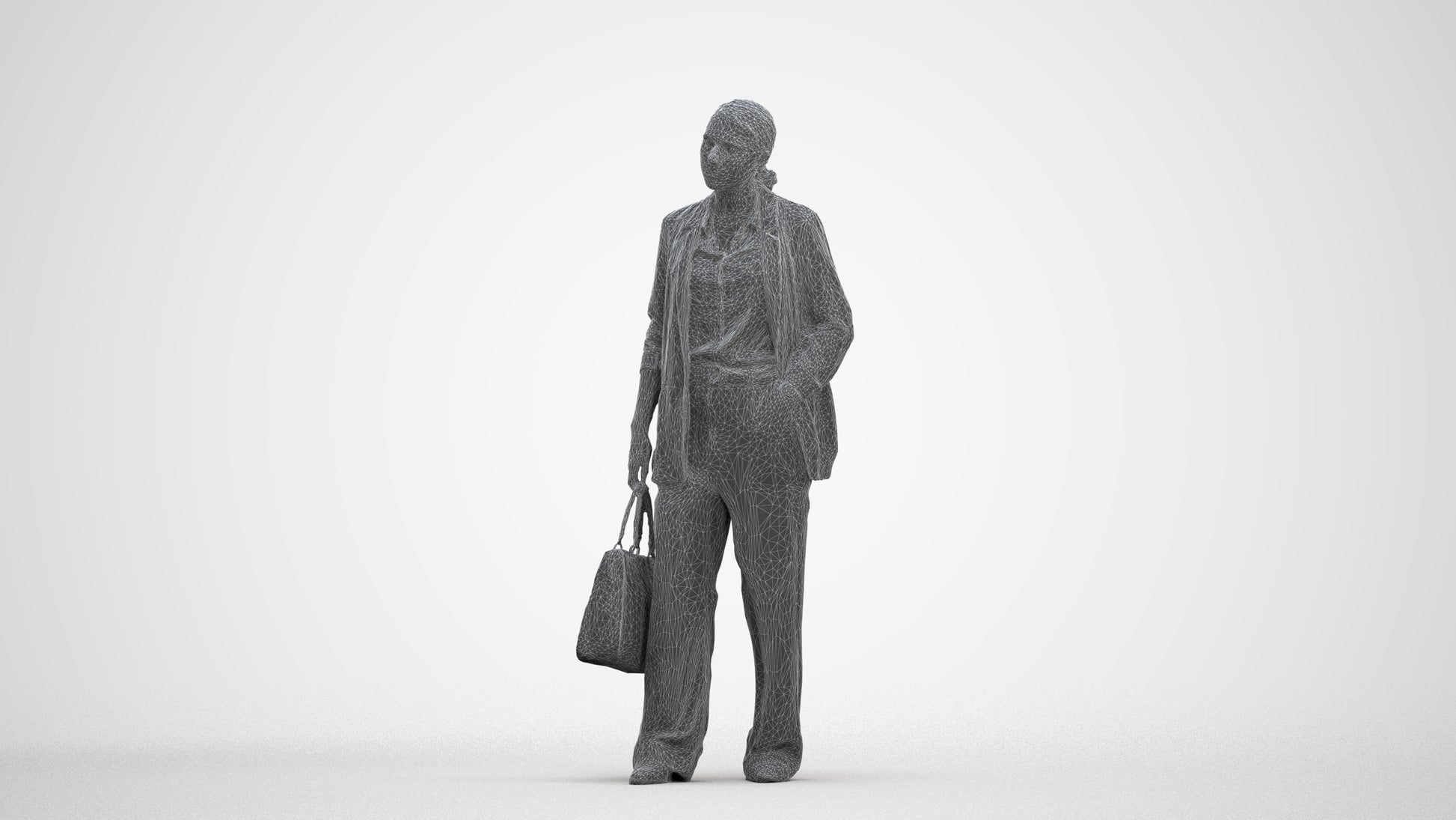 3D scanned woman business, photorealistic archviz people for Enscape and SketchUp, wireframe front view