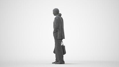 3D scanned woman business, photorealistic archviz people for Enscape and SketchUp, wireframe side view
