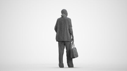 3D scanned woman business, photorealistic archviz people for Enscape and SketchUp, wireframe three-quarter view
