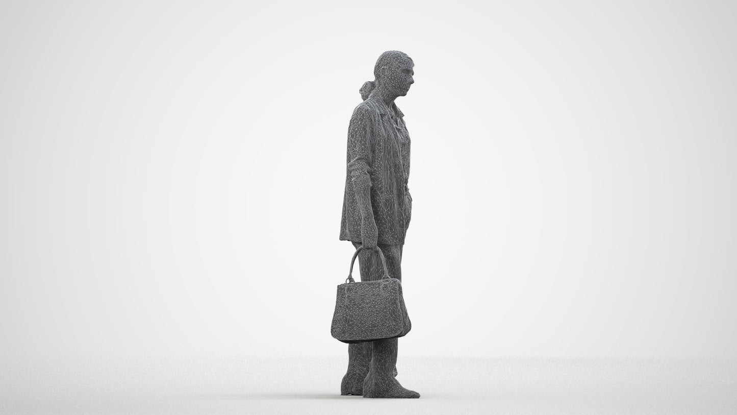 3D scanned woman business, photorealistic archviz people for Enscape and SketchUp, wireframe back view