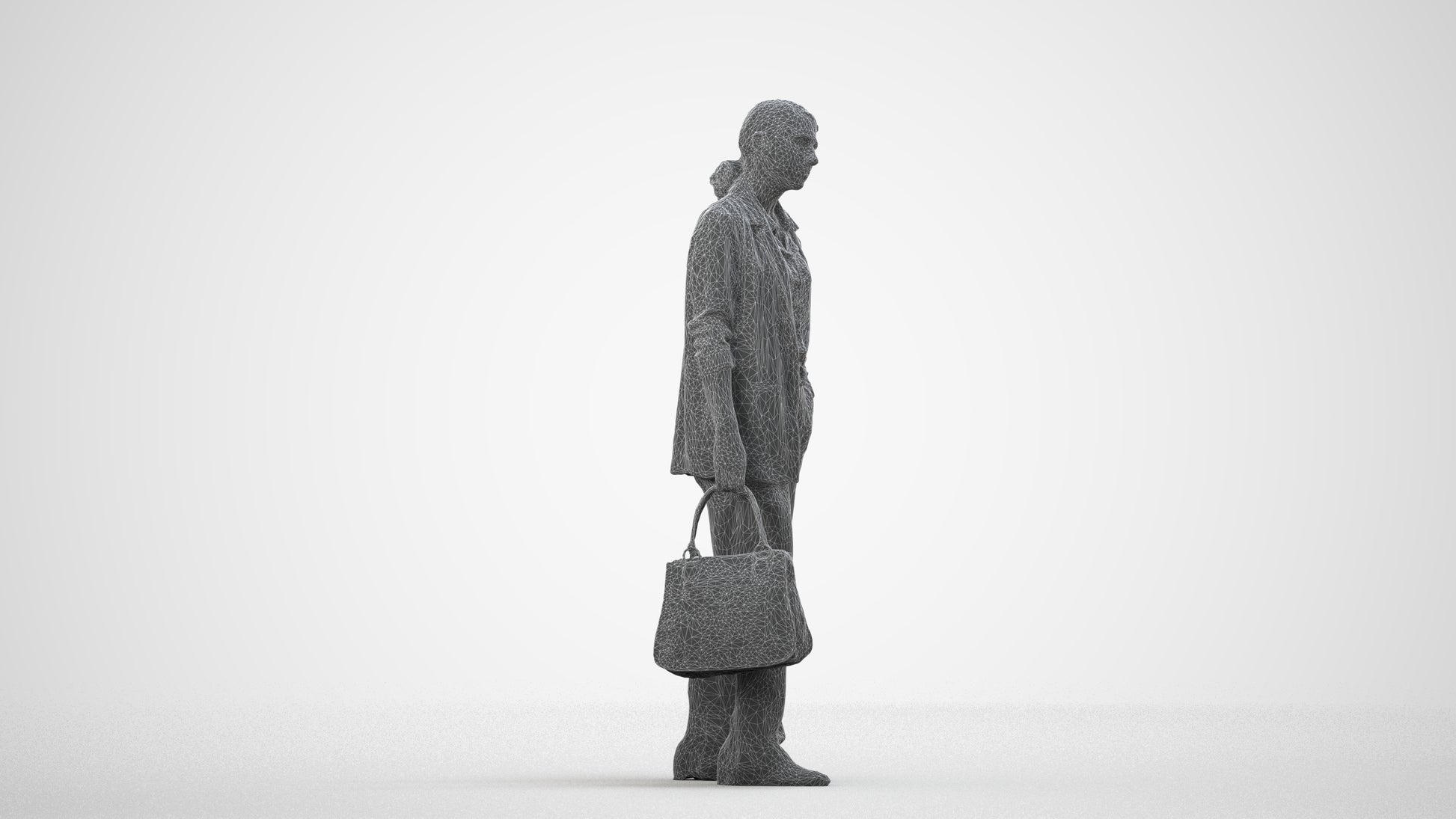 3D scanned woman business, photorealistic archviz people for Enscape and SketchUp, wireframe back view