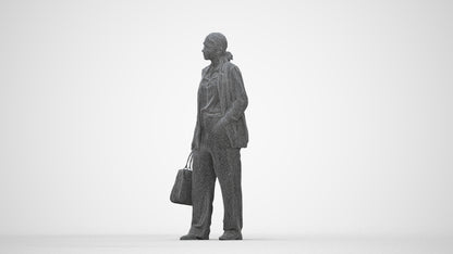 3D scanned woman business, photorealistic archviz people for Enscape and SketchUp, wireframe three-quarter back view