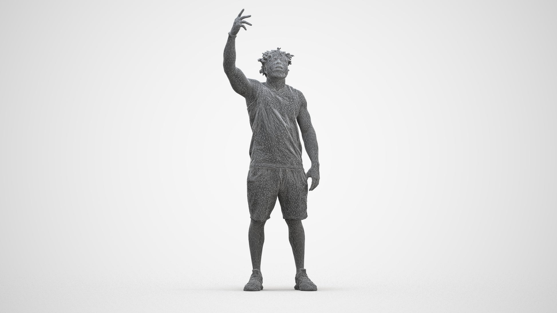 scanned 3D man sport, photogrammetry people for Enscape and V-Ray, wireframe front view