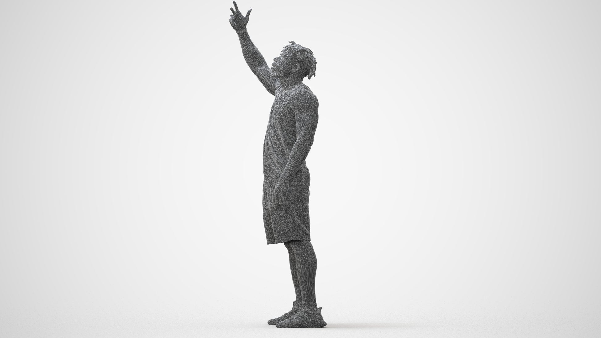 scanned 3D man sport, photogrammetry people for Enscape and V-Ray, wireframe side view