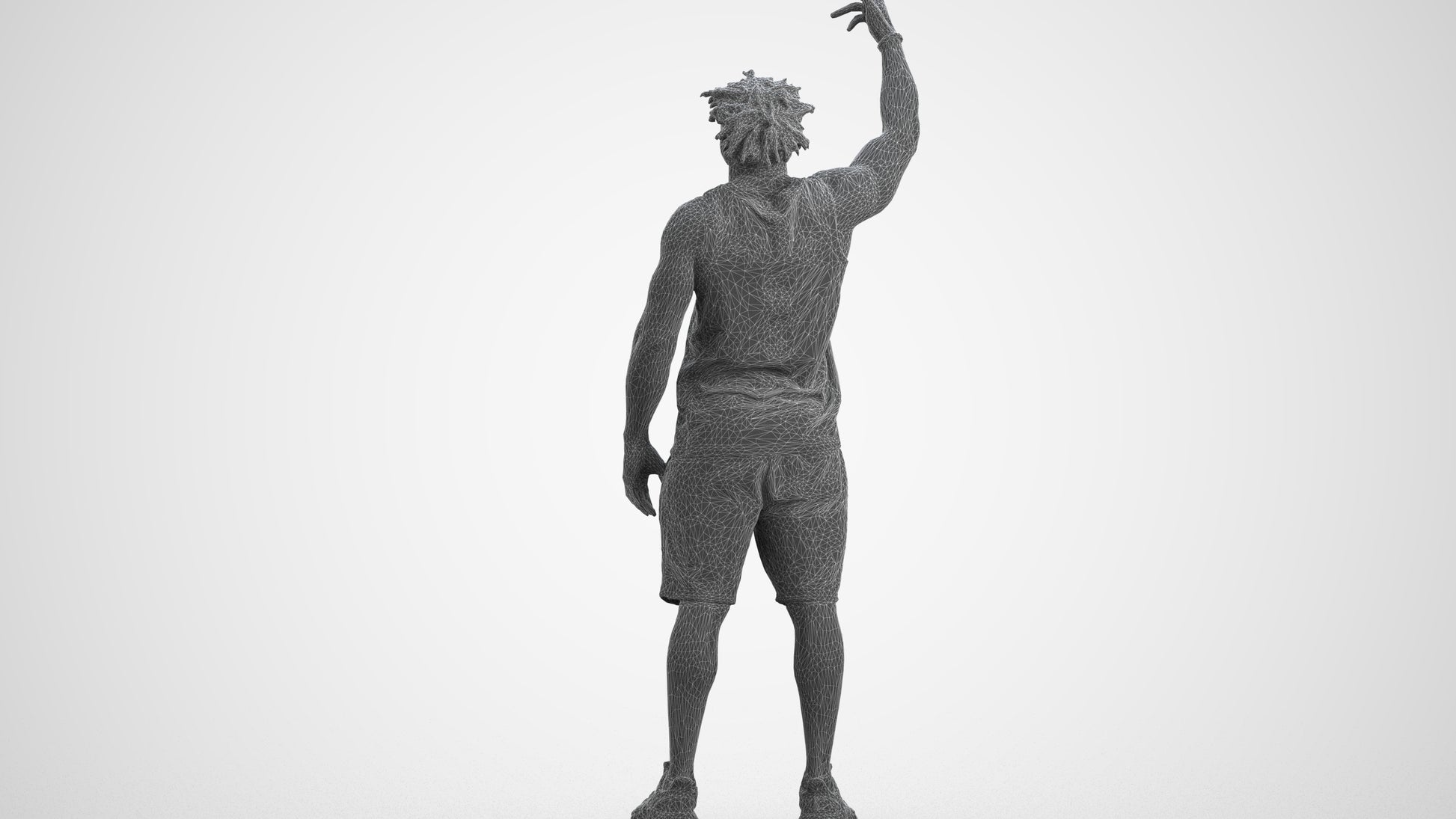 scanned 3D man sport, photogrammetry people for Enscape and V-Ray, wireframe three-quarter view