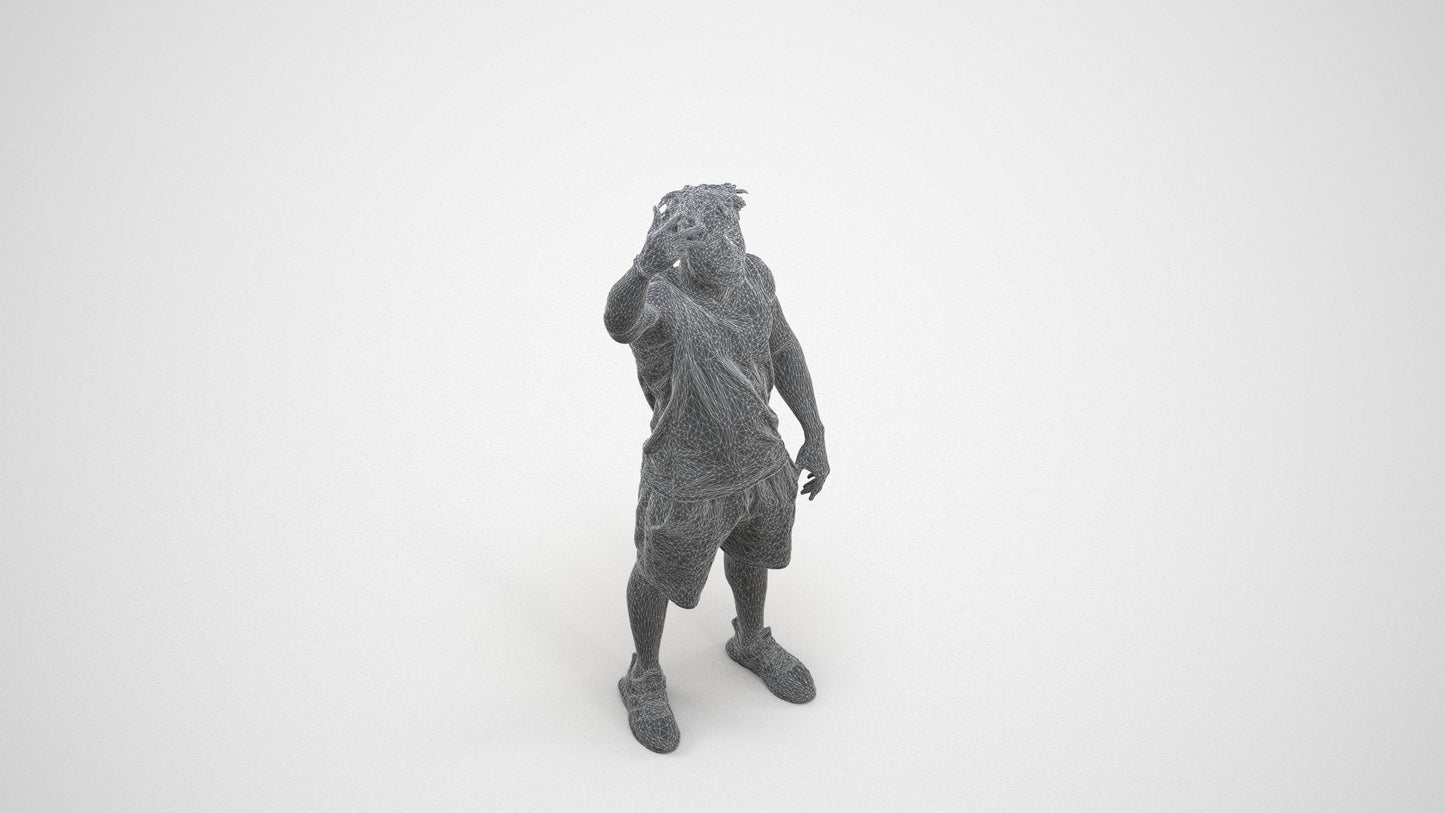scanned 3D man sport, photogrammetry people for Enscape and V-Ray, wireframe top-down view