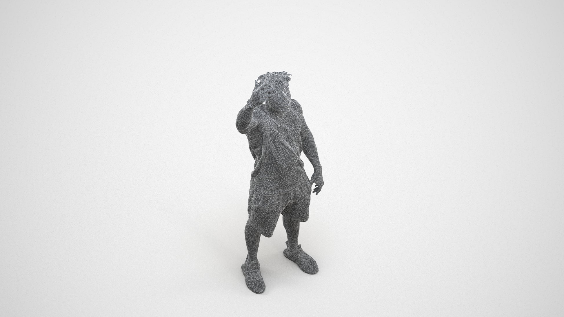 scanned 3D man sport, photogrammetry people for Enscape and V-Ray, wireframe top-down view