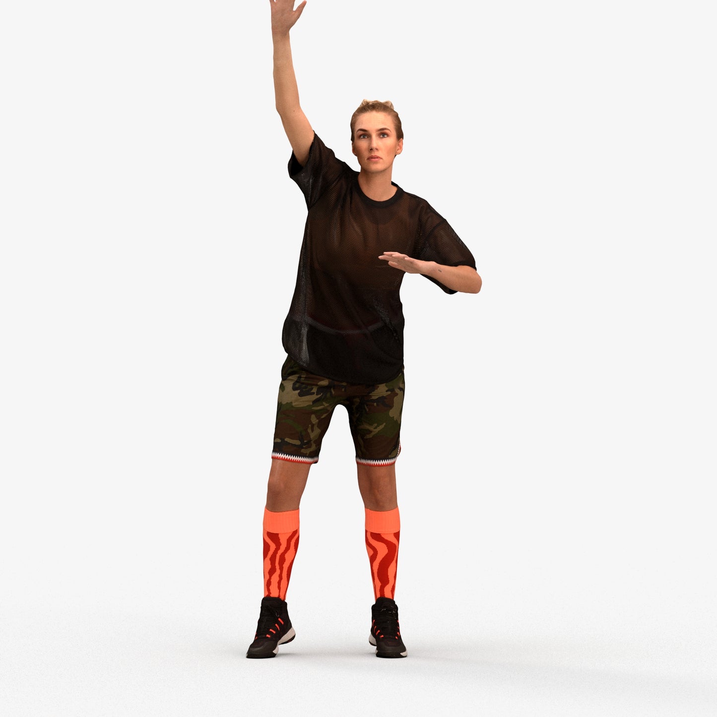 realistic 3D woman sport, scanned archviz people for Blender and 3ds Max, three-quarter front view render