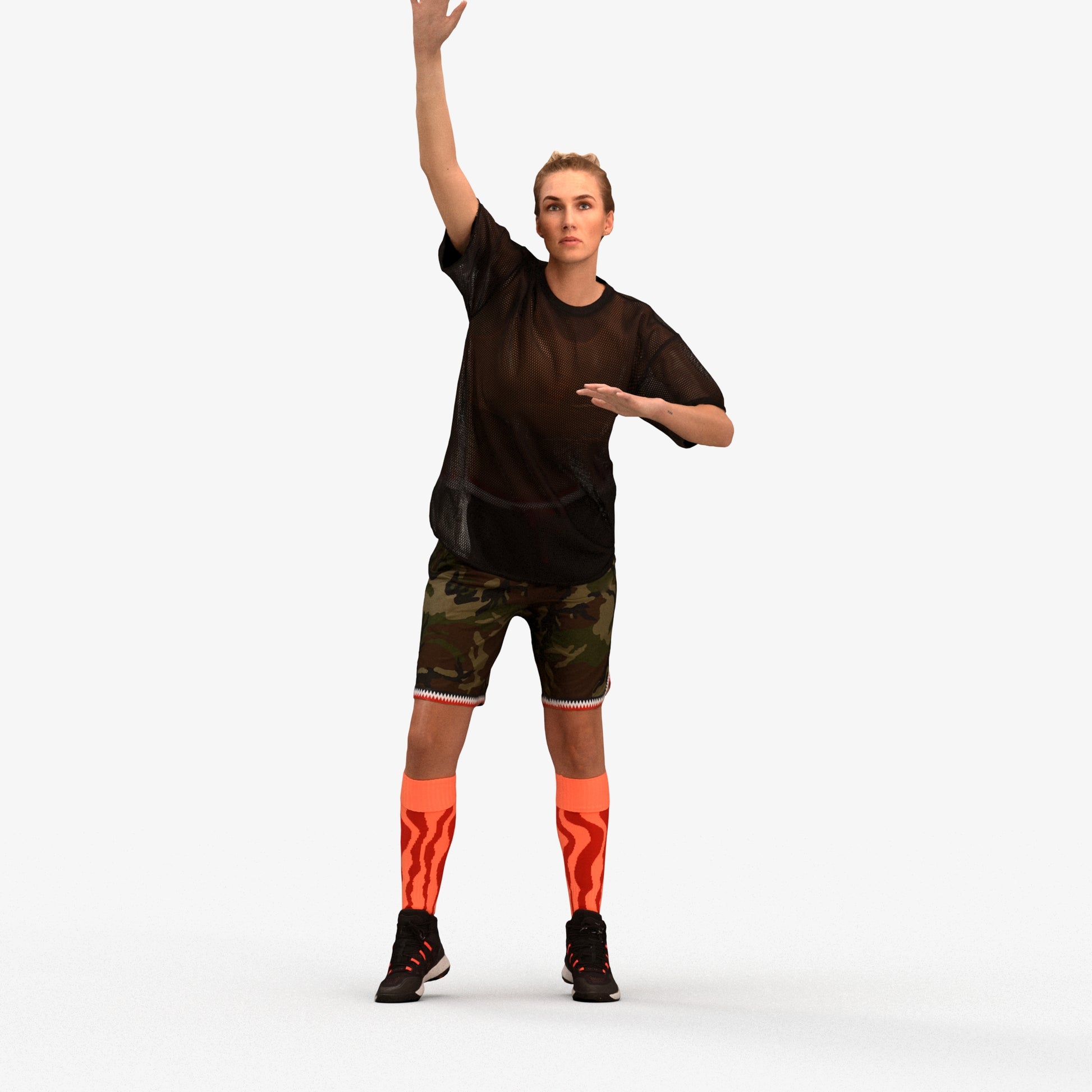 realistic 3D woman sport, scanned archviz people for Blender and 3ds Max, three-quarter front view render