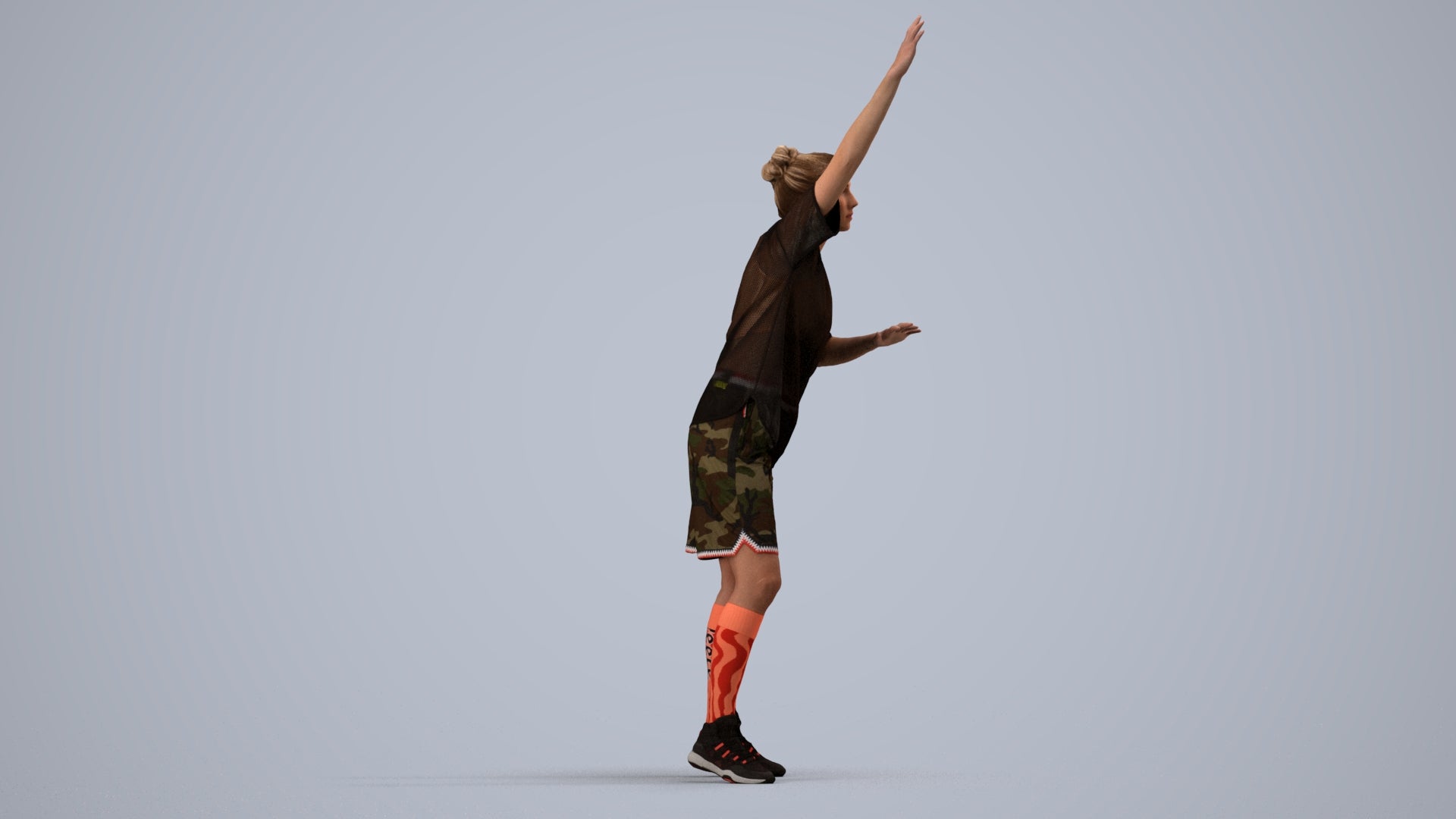 realistic 3D woman sport, scanned archviz people for Blender and 3ds Max, side view render