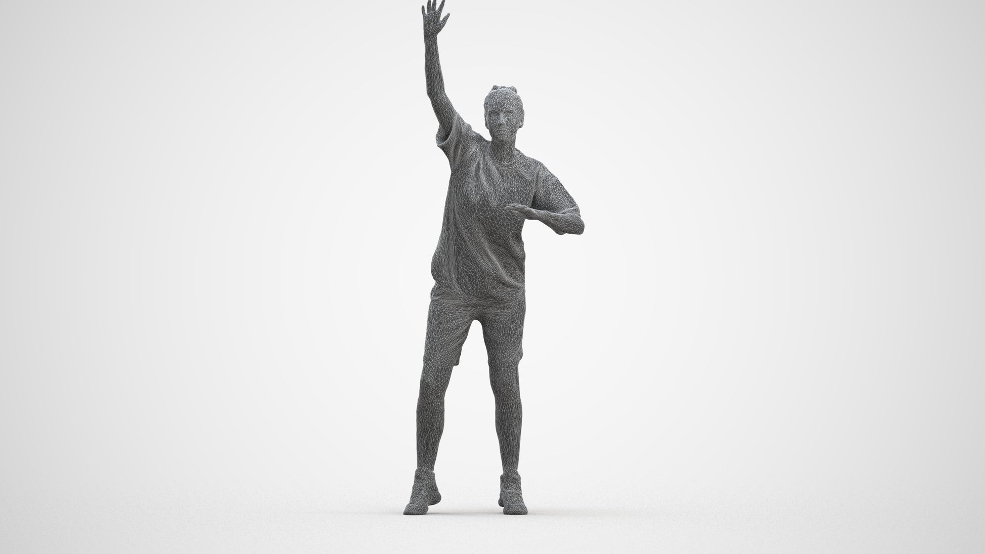 realistic 3D woman sport, scanned archviz people for Blender and 3ds Max, wireframe front view