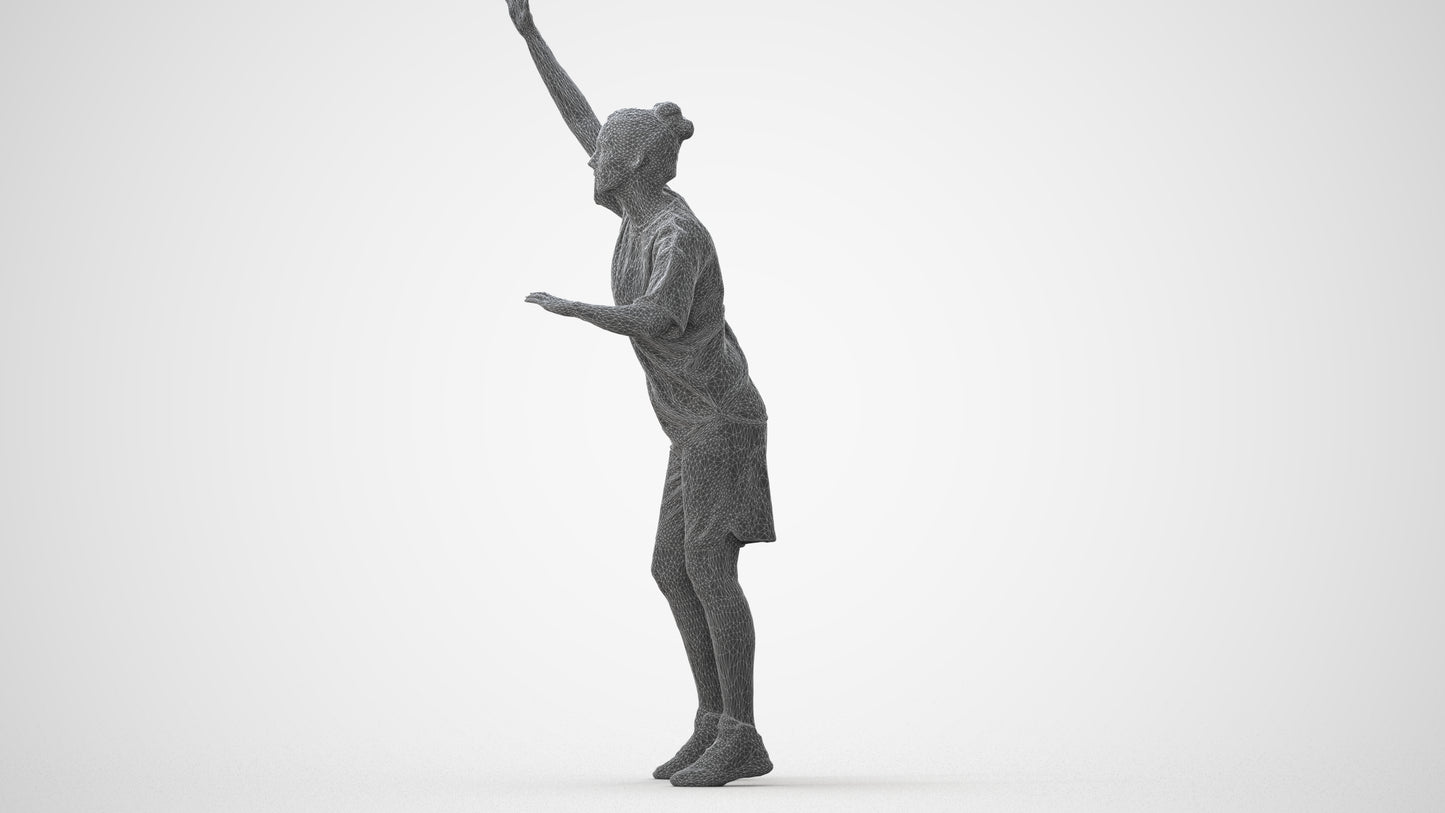 realistic 3D woman sport, scanned archviz people for Blender and 3ds Max, wireframe side view
