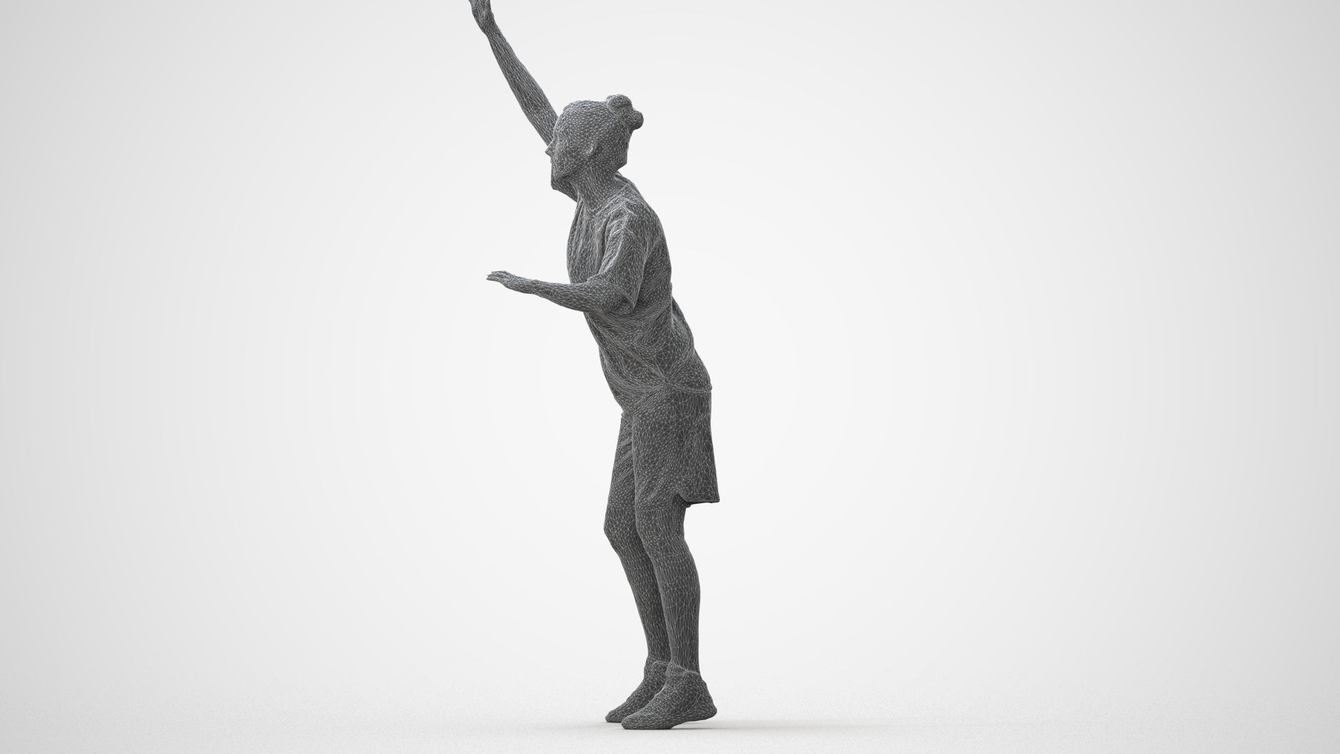 realistic 3D woman sport, scanned archviz people for Blender and 3ds Max, wireframe side view
