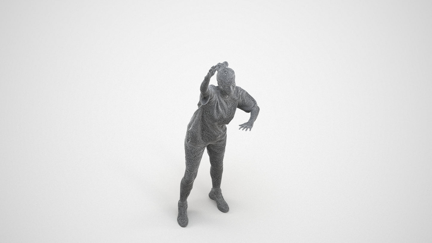 realistic 3D woman sport, scanned archviz people for Blender and 3ds Max, wireframe top-down view